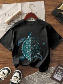 1pc Tween Girls' Printed Pullover Short Sleeve T-Shirt, Comfortable & Fashionable Summer Top For Young Students - Black - View 5