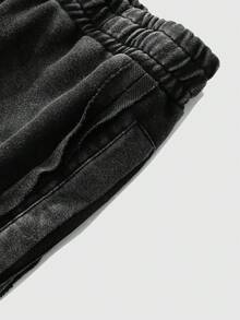 1pc Men's Black Washed Loose Sweatpants, "SAINTS" Graphic Design, Y2K Streetwear Style, Suitable For Casual Daily And Urban Wear - Black - View 4