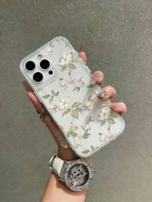 Flower 1pc 2-In-1 Green Floral Print Shockproof Soft Phone Case Compatible With Apple 17/17Pro/17ProMax/16/16Pro/16ProMax/15/15Pro/15ProMax/14/13/12/11 - Green - View 4