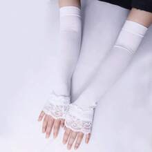 1 Pair Lace Trim Solid Color Fashionable Long Arm Sleeves, Suitable For Spring Outings, Cycling, Outdoor Activities, And Driving,Gloves,Party - Multicolor - View 3