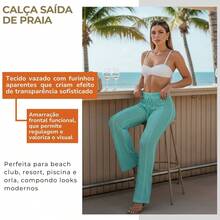 Women's Beach Cover-Up Pants With Cutouts, Summer Fashion, Ideal For Layering Over A Bikini, Swimsuit, Beach, Pool, Risorte - Baby Green - View 8