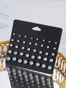 20 Pairs /12 Pairs New Mini Faux Rhinestone Stud Earrings Set, Versatile & Fashionable For Everyday Wear - Multicolor - View 3