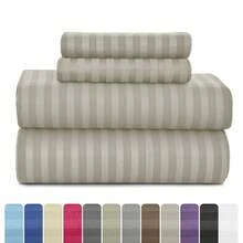 Lux Decor 4 Pc Stripe Bed Sheets, High GSM Brushed Microfiber Bedding Set With Deep Pocket Fitted Sheet & Pillowcases. Soft, Breathable, Hypoallergenic, Easy Care, And Wrinkle Resistant For Year-Round Comfort And A Classic Hotel-Quality Look. - 灰褐色 - 查看 2