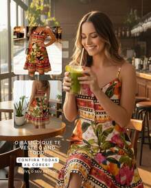 Short, Flowy Tropical Dress For The Beach, Carnival, And Travel, With Adjustable Straps. - Cream Toucan - View 2