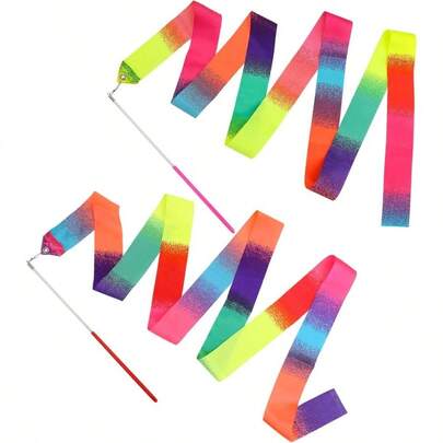 2pcs Rhythmic Dance Ribbons, 78. Inch Gymnastics Ribbon Dancer Wand Dancing Ribbon Streamers, Fits Artistic Dancing Gymnastics, Circus Shows, Baton Stick Twirling