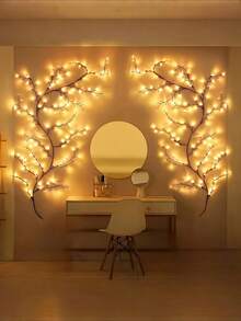 1个96/144 LED人造树藤灯，7.55英尺/2.3米柔软可弯曲的柳枝装饰灯，USB供电，8种照明模式，适用于室内客厅、卧室、书房、办公室墙面氛围照明，春季亦可作为婚礼、派对装饰灯，母亲节、情人节、生日礼物。 - 棕色 - 查看 7