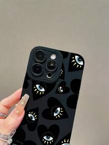 1个时尚黑色心形眼睛图案磨砂TPU防震手机壳，适合作为送给男朋友/女朋友的礼物，兼容苹果、OPPO、vivo和其他安卓手机 - 彩色 - 查看 5