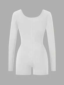 Bộ áo liền quần nữ AiTyi, kiểu dáng vừa vặn, tối giản, cổ chữ U, tôn dáng, thời trang, gợi cảm, đa năng, thích hợp cho hoạt động ngoài trời, thể thao, lễ tốt nghiệp, tựu trường, lễ Phục sinh, mùa đông, chất liệu dệt kim, tay dài, thanh lịch, màu trắng mùa xuân. - trắng - Xem 5