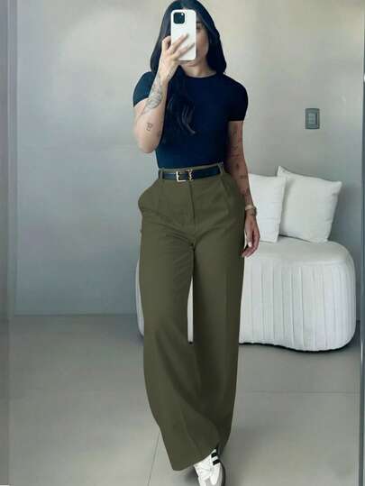 Pantalones de pierna ancha de talle alto para mujer | Conjunto de primavera para mujer | Pantalones de oficina casuales y elegantes | Atuendos para vacaciones de primavera | Pantalones rectos de unicolor y sueltos | Ropa de primavera | Conjunto casual para mujer | Pantalones cómodos y suaves | Conjuntos casuales para mujer | Ropa de trabajo minimalista y elegante | Conjuntos casuales | Listos para Año Nuevo | Esenciales de primavera y otoño