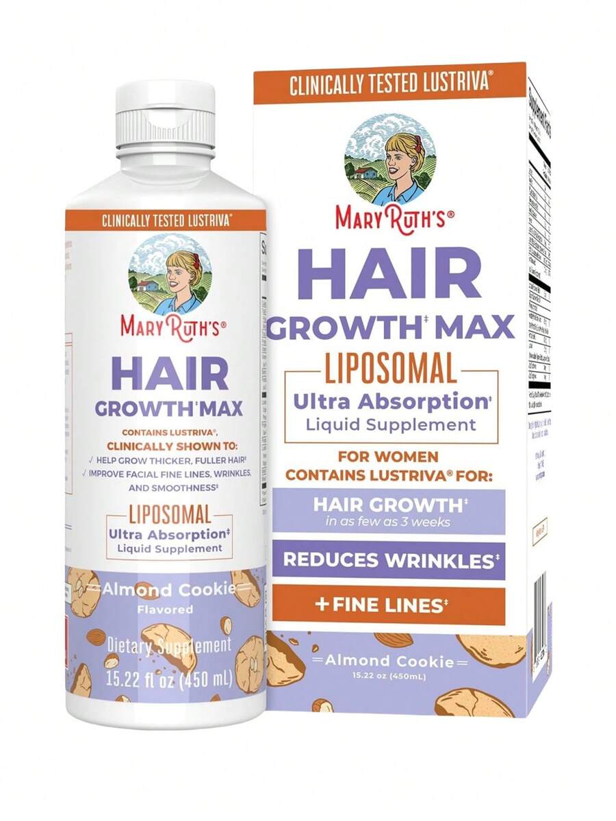 Hair Growth MAX Liposomal For Women | 15.22 Fl Oz | Fast-Absorbing Biotin 10,000 Mcg, Pumpkin Seed Oil & Herbal Blend | Thicker Hair, Skin Hydration & Wrinkle Support | Almond Cookie Flavor - 1Bottles - 查看 1