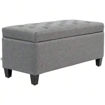 Upholstered Bench With Storage Space, Bench Seat, Suitable For Entryway, Bedroom, Living Room, Linen-Look Polyester, Rubberwood, Light Grey, 100 X 40 X 44 Cm