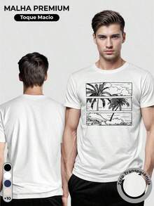 Men's T-Shirt, 100% Cotton, Palms Print - 白色 - 查看 3
