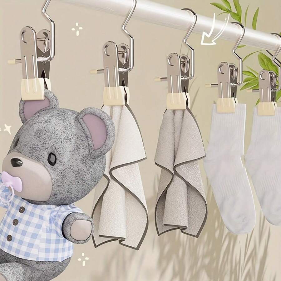 10pcs Stainless Steel Non-Slip Clothes Clips With Hooks - Multipurpose Hanger For Drying Pants, Hats, Socks And Skirts, Metal Clips, Suitable For Retail And Home Use, Clothing Rack - Multicolor - View 1