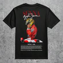 AyrtonS SennaS T-Shirt, AyrtonS SennaS Tee, F1 T-Shirt, F1 Tee, FormulaS 1 T-Shirt, FormulaS 1 Tee, FormulaS 1 Fan Shirt, Oversize F1 T-Shirt - 黑色 - 查看 1