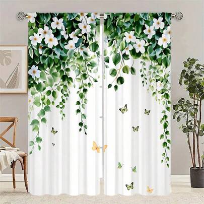 2 tấm rèm Jacquard màu xanh lá cây - Rèm polyester bán trong suốt có khe luồn thanh treo, có thể giặt máy, phù hợp trang trí nhà bếp và phòng ngủ, rèm nhà bếp | Trang trí phòng sang trọng | Polyester dệt Jacquard, rèm phòng khách