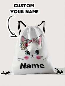 1pc Customized Name Cartoon Cat Pattern Drawstring Backpack, Can Be Customized According To Your Unique Design, Perfect For Children, Print Your Own Name Or Print Your Sister's And Classmates' Names As Gifts For Them - Multicolor - View 14