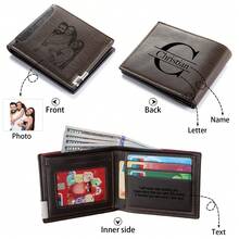 1pc Customized Photo Men's Wallet, Personalized Minimalist Slim Wallet, Gift For Dad Husband Grandpa - Dark Grey - View 4