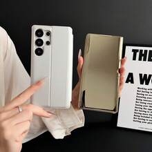 [3 en 1 Invisible] Funda de teléfono con soporte de espejo compatible con Samsung S23/S24/S25/S26/S26 Ultra, cubierta trasera de piel sintética de unicolor, diseño funcional y minimalista - Multicolor - Ver 9