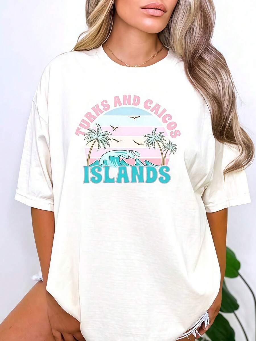 Turks And Caicos Shirt, Caribbean Islands T-Shirt_1 Summer Outfits For Women Oversized T-Shirt - White - View 1