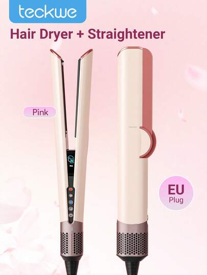 Teckwe Hair Straightener And Hair Dryer, 2-In-1 Wet To Dry Styling In One Step, Built For Busy Lifestyles, High-Speed Airflow + Fast Heating+ Customizable Temperature + LCD Display-EU Plug