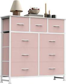 Sweetcrispy 9-Drawer Dresser, Fabric Storage Tower For Bedroom, Hallway, Entryway, Closet, Tall Chest Organizer Unit With Fabric Bins, Steel Frame, Wood Top, Easy Pull Handle - 粉色 - 查看 1