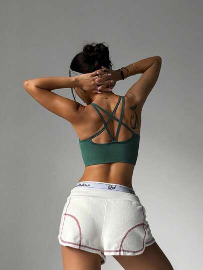 Cross-Back Shaping Sports Bra, Built-In Bra, Breathable Support, Seamless Fit, Suitable For Yoga And Casual Workouts