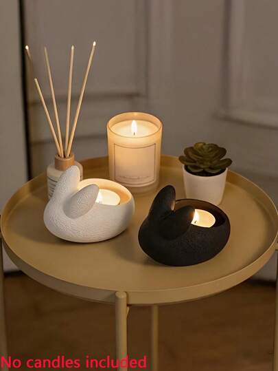 1pc Creative 3D Printed Rabbit Shaped Candle Holder, Home Decor Tabletop Ornament. This Abstract And Elegant Classic Design Is Perfect For Gifting On Occasions Like St. Patrick's Day, Easter, Birthday Parties, Etc. (Candles Not Included)
