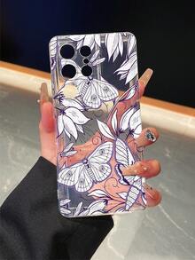 1pc Butterfly & Flower Pattern, Airbag Transparent Anti-Drop Phone Protective Case, TPU Material, Suitable As Holiday Gift For Both Men And Women, Compatible With Samsung Phones - Multicolor - View 2