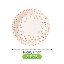 Rose Gold Polka Dot Disposable Plates, Napkins, Cups - 8 Guest Set, Disposable Paper Plates Party Supplies Suitable For Birthday, Wedding, Theme Party, Family Picnic - Multicolor - View 8