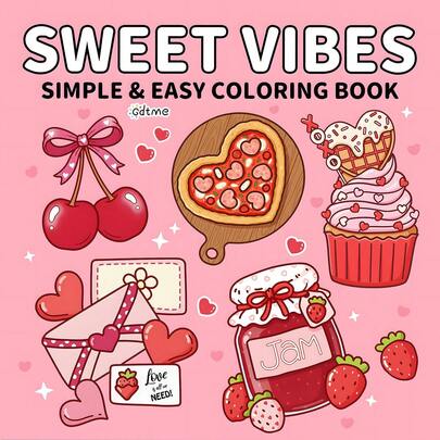 GDTME A Cute Themed Coloring Book, 24 Pages Of Sweet And Dreamy Doodles With Simple Lines To Relax Your Mind. Suitable As A Craft Item, A Gift For Couples, Wedding Decoration, Back-To-School Gift, Women's Day Or Best Friends' Gift, And Room Decoration. Size: 7.9x7.9'', Comes With 5 Stickers.