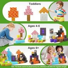 ODAPTO Set de 25/50/75/100/150/200/300 piezas de bloques de construcción magnéticos para niños, juguetes de apilamiento magnéticos, juguetes sensoriales de aprendizaje STEM adecuados para niños y niñas de 3 a 8 años, con temas creativos de arquitectura/naturaleza/exterior, bloques de apilamiento para aliviar el estrés, mejor regalo para cumpleaños, Navidad, juguetes de construcción magnéticos para niños y niñas - Multicolor - Ver 5
