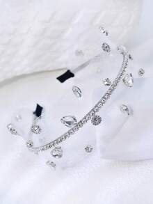 1pc Crystal Rhinestone Headband, Fashionable Mesh Wide-Brim Headpiece For Women, Suitable For Wedding, Engagement, Date, Casual Gathering, Gift - Silver - View 4