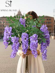 1/2/3pcs Artificial Triple Wisteria Vines, Dense Simulated Purple/Rose Red Wisteria Flower Clusters, Suitable For Valentine's Day, Wedding Decor, Hotel, Ball, Garden Party, Yard, Easter Indoor/Outdoor Home Garden Holiday Decoration - Purple-blue - View 10