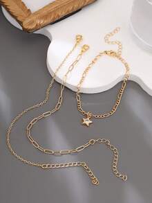 3件套时尚女孩简约多层金色星星立方氧化锆手链套装，礼品装（无礼盒）（链环数量随机） - 金色 - 查看 7