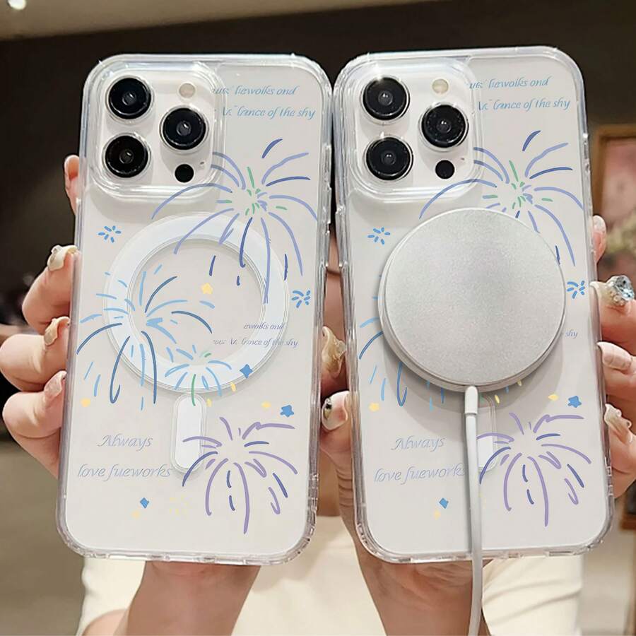 Fireworks Celebration Pattern Phone Case Compatible With Samsung Magnetic Phone Cases  17  16 Pro Max  15 Pro Max  13 And  12 Made Of TPU Material Providing Shock And Drop Protection A Great Gift For Family Friends Loved Ones Boyfriends/Girlfriends And For Christmas - Clear - View 1