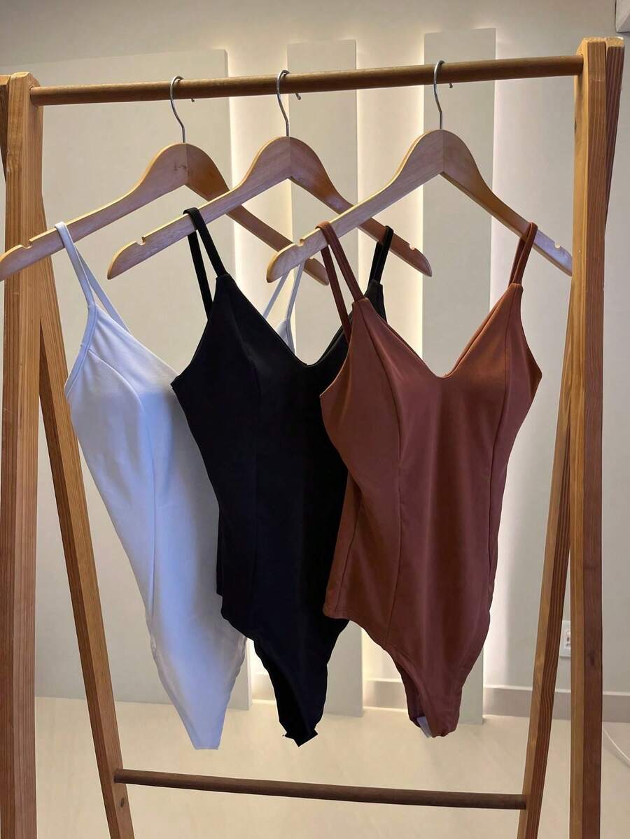 Women's Bodysuit Kit, Shaping, Suplex Fabric, Low-Cut, V-Neck, Thin Straps With Padded Cups, Chic, Various Colors, Gift, Party - P/M/B - Xem 1