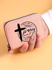 1pc Christian Cross Pattern PU Wallet, Large Capacity Multi Slot Zipper Wallet, Portable Credit Card & Coin Holder,Fashion Zipper Wallet - Multicolor - View 13