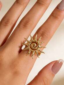 1 pieza Anillo abierto con forma de sol, estilo minimalista de acero inoxidable con baño de oro de 18K, adecuado para uso diario de mujeres - anillo - Ver 6