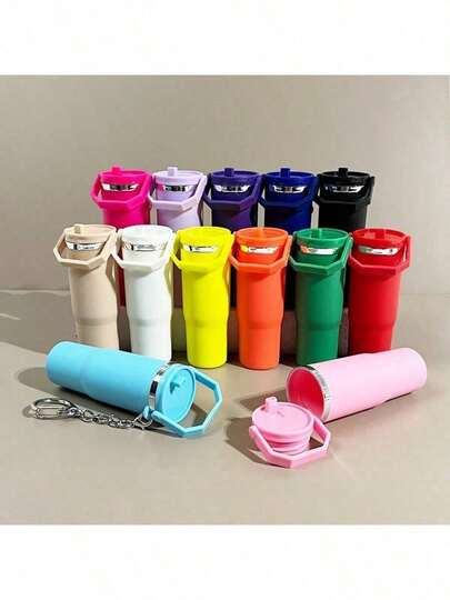 1pc Colorful Insulated Cup Keychain, Can Store Small Items, Keychain Pendant, Mini Water Cup Can Hold Lipstick, Backpack Hanging Accessory