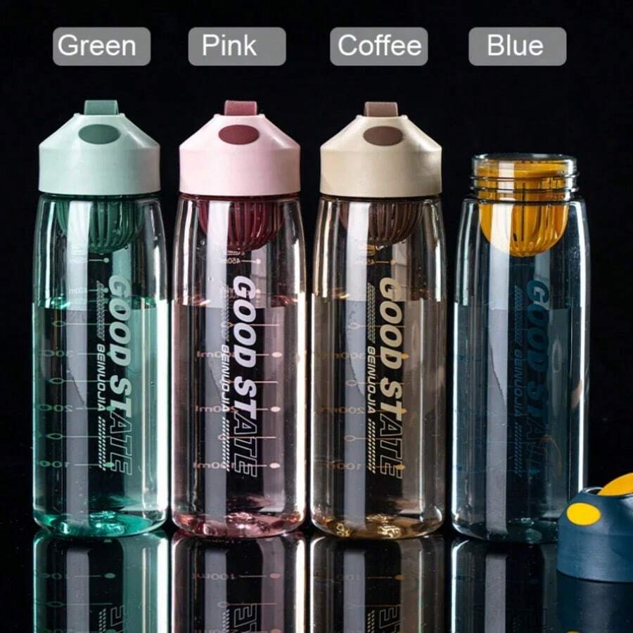 550ml Large Capacity Sports Water Bottle, With Handle, Plastic Material, Fitness Water Cup, Portable Drinking Bottle - Multicolor - View 1