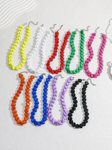 1pc Bohemian Style Acrylic Geometric Plastic Resin Heart-Shaped Knotted Beaded Necklace, Suitable For Holidays And Daily Wear - Heart Bead Necklace - View 2