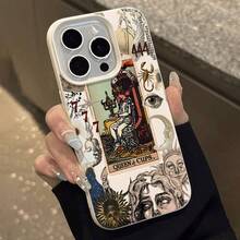 Estuche para teléfono con diseño de carta del Tarot de la Reina de Copas Compatible con estuches para teléfonos ,  17,  16 Pro Max,  15 Pro Max,  13 y  12 Estuche para teléfono con elegante textura de cuero Resistente al agua, a prueba de caídas y rayones Un gran regalo para familiares, amigos, amantes, novios/novias y el día de San Valentín - Blanco antiguo - Ver 6
