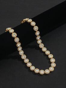 Fully Iced-Out Round Pendant Necklace, Street Style Choker Necklace For Men, Personalized Rhinestone Necklace - Hip-hop Rhinestone Cuban Chain Necklace - View 5