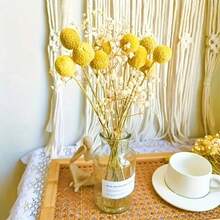 1 Buquê de Flores de /Verão, Bolas Douradas, Buquê Floral Amarelo, Eucalipto, Gypsophila, Grama das Pampas, Buquê de Plantas Naturais, para Vaso, Casamento, Buquê de Noiva, Decoração Doméstica/Escritório, Festa, Adereços de Fotografia, Presente de Aniversário - G - Visão 2