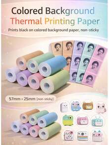 Colorful Mini Printer Paper, Thermal Paper 57 * 25mm For Pocket Inkless Portable Blue-Tooth Printer Mini Portable Printer Paper - Multicolor - View 3