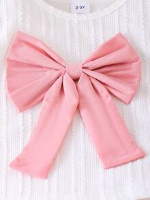 Conjunto de blusa con lazo delantero y falda con detalle de botones y solapa para niña - Beis - Ver 5