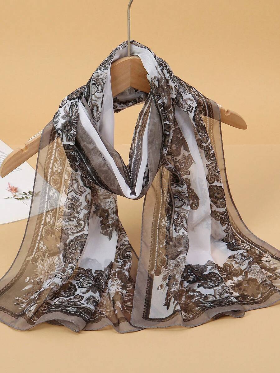 1 chiếc khăn voan chiffon in họa tiết hoa văn Paisley thanh lịch dành cho nữ, thoáng khí, mỏng nhẹ, kiểu dáng cổ điển, thích hợp để sử dụng hàng ngày. - trắng - Xem 1