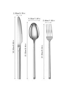 3pcs/12pcs Stainless Steel Cutlery Set, Steak Knife Fork Spoon, Suitable For Kitchen, Restaurant, Wedding, Party, Holiday Gift - Silver - View 7