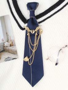 1件套时尚个性休闲领带和领结套装，心形翅膀装饰链条连接，适合正式场合、制服、西装、日常穿着 - 領帶4 - 查看 10