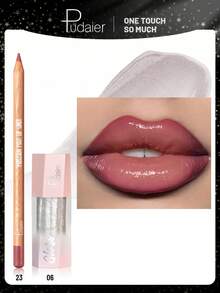 Pudaier 2-Piece Valentine's Day Lip Gift Set: Includes Lip Liner Pencil And Lip Gloss, Suitable For All Skin Tones - 23+06 - View 1